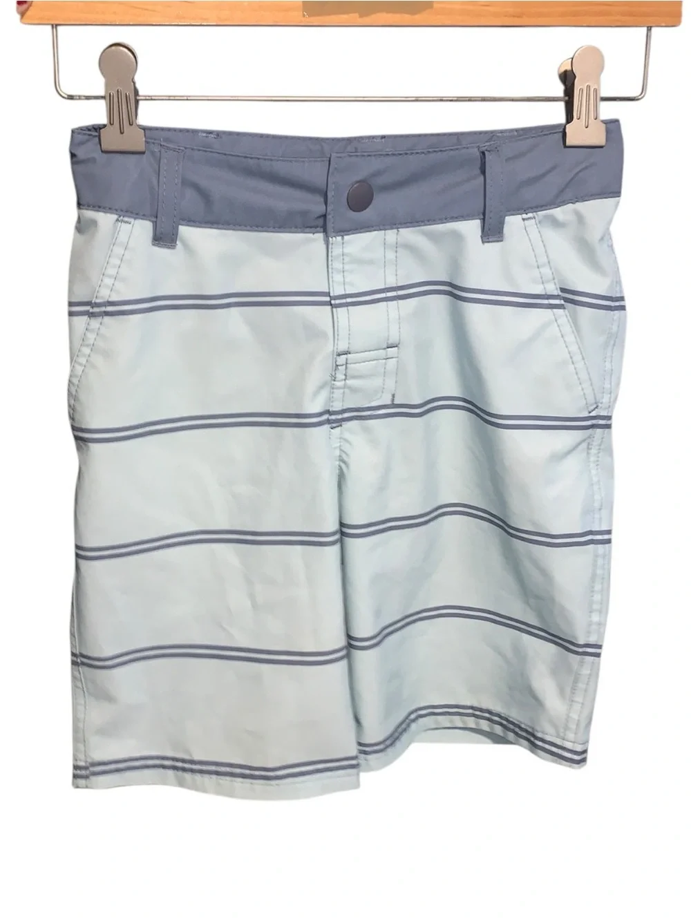 Art Class Light Blue Striped Kids Swim Trunks Boys Size 8